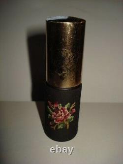 Unique Vintage Black Glass Overlay Empty Pompadour Perfume Bottle Petit Point