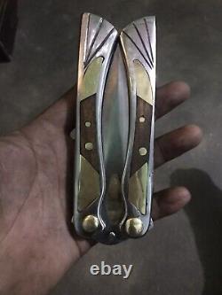 Unique custom Handmade D 2 tool Steel Blade Butirfuly Pocket Knife. With Cover