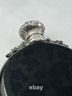 Unusual Victorian black Silver and glass scent bottle circa 1870