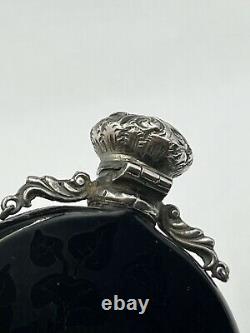 Unusual Victorian black Silver and glass scent bottle circa 1870