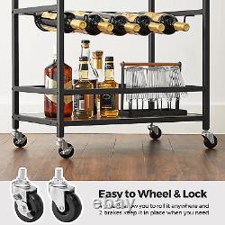 VASAGLE Bar Cart, Serving Cart with Wheels, Glass Stemware Rack and Wine Bottle