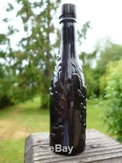 VERY RARE SAMPLE SIZE BLACK GLASS ROSES LIME JUICE CORDIAL BOTTLE 5 Inch TALL