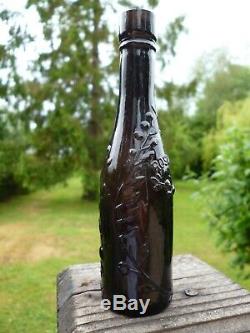 VERY RARE SAMPLE SIZE BLACK GLASS ROSES LIME JUICE CORDIAL BOTTLE 5 Inch TALL