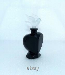VINTAGE CZECH ART DECO BLACK GLASS PERFUME BOTTLE with Bird DAUBER