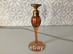 VINTAGE DeVILBISS IRIDESCENT AMBER GLASS PERFUME BOTTLE & BLACK INSET DAUBER LID