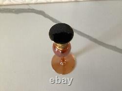 VINTAGE DeVILBISS IRIDESCENT AMBER GLASS PERFUME BOTTLE & BLACK INSET DAUBER LID