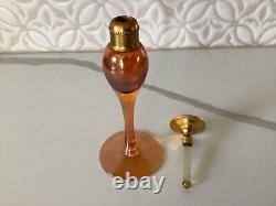 VINTAGE DeVILBISS IRIDESCENT AMBER GLASS PERFUME BOTTLE & BLACK INSET DAUBER LID