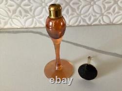 VINTAGE DeVILBISS IRIDESCENT AMBER GLASS PERFUME BOTTLE & BLACK INSET DAUBER LID