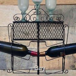 VINTAGE MID CENTURY WROUGHT IRON DECOR Wine Glass & 6 Bottle Hanging Wall Shelf