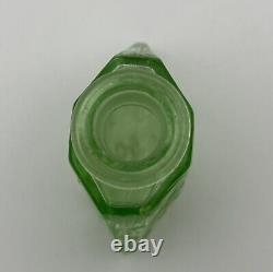 VNTG Art Deco perfume bottle/Green Uranium Glass/Czechoslovakia Stamped/Flower