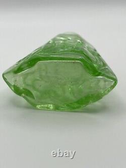 VNTG Art Deco perfume bottle/Green Uranium Glass/Czechoslovakia Stamped/Flower