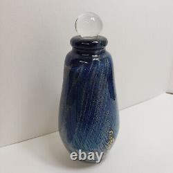VTG 1981 Signed Eickholt Art Glass Perfume Bottle Blue Gold Silver Purple Black