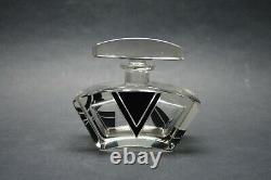 VTG Art Deco Modernism Clear Glass Perfume Bottle with Black Enamel K Palda