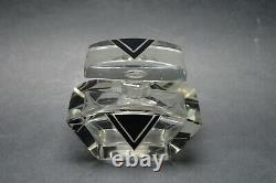 VTG Art Deco Modernism Clear Glass Perfume Bottle with Black Enamel K Palda