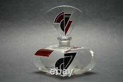 VTG Art Deco Modernism Clear Glass Perfume Bottle with Black Red Enamel K Palda