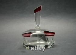 VTG Art Deco Modernism Clear Glass Perfume Bottle with Black Red Enamel K Palda