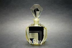 VTG Czech Art Deco Citrine Glass Black Enamel Perfume Bottle Karl Palda