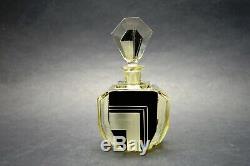 VTG Czech Art Deco Citrine Glass Black Enamel Perfume Bottle Karl Palda