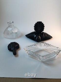 VTG New Martinsville Black & Clear Glass Art Deco Dresser Box and Perfume Bottle