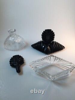 VTG New Martinsville Black & Clear Glass Art Deco Dresser Box and Perfume Bottle