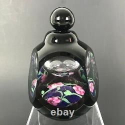 Vandermark Merritt Art Glass Perfume Bottle Floral Black Pink 5 Side Vintage