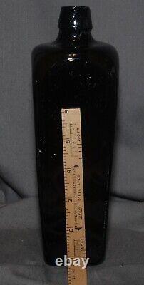 Very nice quality Dutch black glass 9 & 1/2 TALL gin bottle ca. Mid-1800s