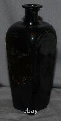 Very nice quality Dutch black glass TALL pig snout gin bottle ca. 1700s