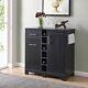 Vietti Home Bar Cabinet With Bottle Glass Storage & Drawers In Black Oak Finish