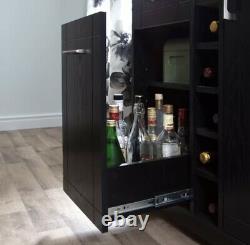 Vietti Home Bar Cabinet with Bottle Glass Storage & Drawers in Black Oak Finish