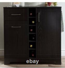 Vietti Home Bar Cabinet with Bottle Glass Storage & Drawers in Black Oak Finish