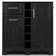 Vietti Home Bar Cabinet With Bottle And Glass Storage And Drawers, Black Oak