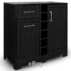 Vietti Home Bar Cabinet with Bottle and Glass Storage and Drawers, Black Oak