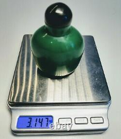 Vintage 1920s Chinese Peking Green Glass Snuff Bottle With Black Top