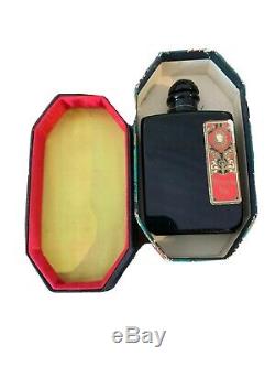Vintage 1920s PRINCESS PAT Black Glass Perfume Bottle with Label & Box