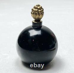 Vintage 1920s Perfume Bottle Jeanne Lanvin Black Glass Ball 3.25 Inches High