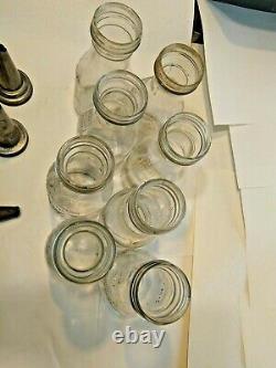 Vintage 8 Glass Oil Bottles And Metal Carrier Rack