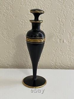 Vintage Antique Black Glass Perfume Bottle w Gold Decoration Manner of DeVilbiss