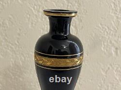 Vintage Antique Black Glass Perfume Bottle w Gold Decoration Manner of DeVilbiss