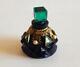 Vintage / Antique Czech 1 ¾ Jeweled Perfume Black Base W Green Stopper Signed