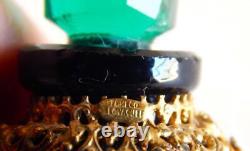 Vintage / Antique Czech 1 ¾ Jeweled Perfume Black Base w Green Stopper Signed