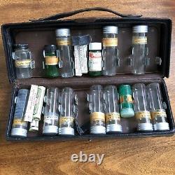 Vintage Apothecary 20 Glass Bottle Dr.'s Medicine Black Leather Travel Case