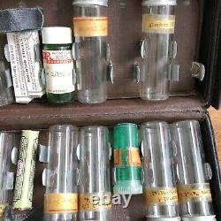 Vintage Apothecary 20 Glass Bottle Dr.'s Medicine Black Leather Travel Case