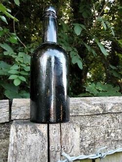 Vintage Armstrong Black Hall MILL Gateshead Loco Pic Black Glass Beer Bottle