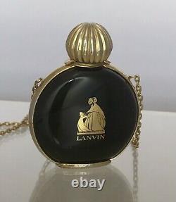 Vintage Arpege Lanvin Miniature Perfume Black Glass Bottle Necklace 1970's