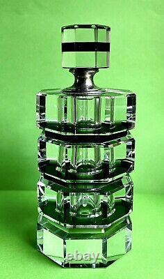 Vintage Art Deco Black Clear Octagonal Perfume Bottle And Stopper NS