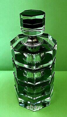 Vintage Art Deco Black Clear Octagonal Perfume Bottle And Stopper NS