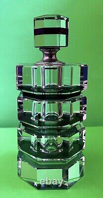 Vintage Art Deco Black Clear Octagonal Perfume Bottle And Stopper NS