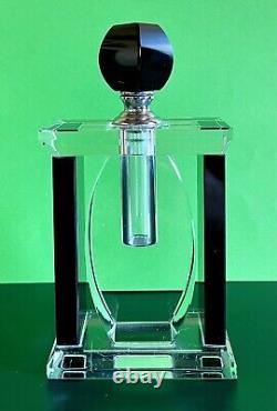 Vintage Art Deco Black Clear Tall Rectangle Perfume Bottle And Stopper