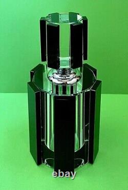 Vintage Art Deco Chunky Black & Clear Geometric Perfume Bottle & Stopper