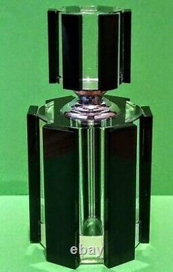 Vintage Art Deco Chunky Black & Clear Geometric Perfume Bottle & Stopper